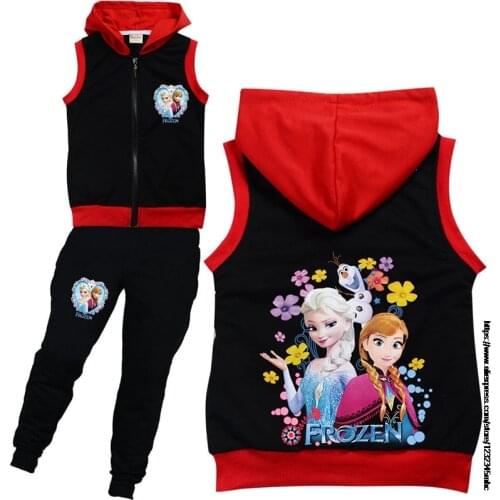 Disney Frozen Elsa Anna Clothes Kids SportSuit Baby Boys Hooded Vest Jacket+ Pants 2pcs Set Lovely Girls Outfits