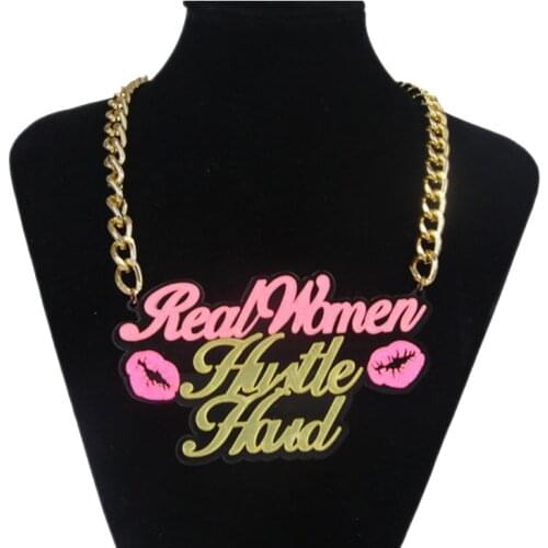 Statement Hiphop Acrylic Pendants Necklaces for women Stage Show NightClub Fluorescent Letters REAL WOMEN Mouth Fashion Jewelry