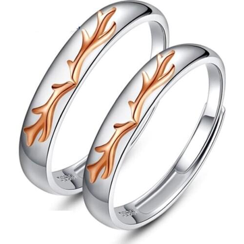 All the way have you couple ring S925 pure silver open deer ring personalized color silver ring Valentines Day gift