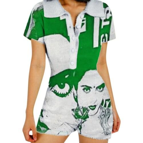 BoozRey 2021 Spring and Autumn New Multicolor Printing Short-sleeved Lapel Single-breasted Fashion Short-sleeved Jumpsuit