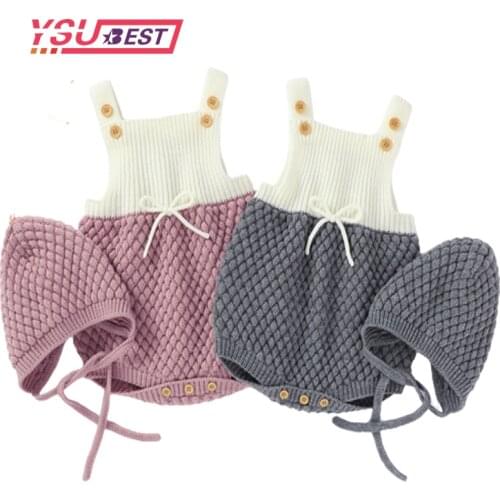 Newborn Baby Romper Jumpsuit +Hat Bow Knitting Baby Boy Girl Romper SleevelesInfant Jumpsuit Toddler Clothes Jumpsuit Overalls