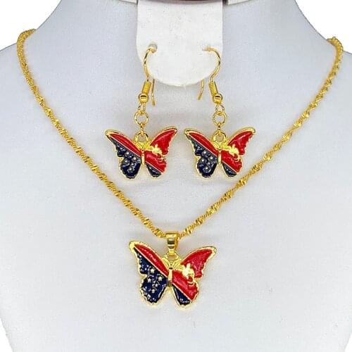 Colorful Butterfly Dubai Rings Earrings Ethiopian Jewelry Sets for Women African animal France Arab Girls Bridal Gift