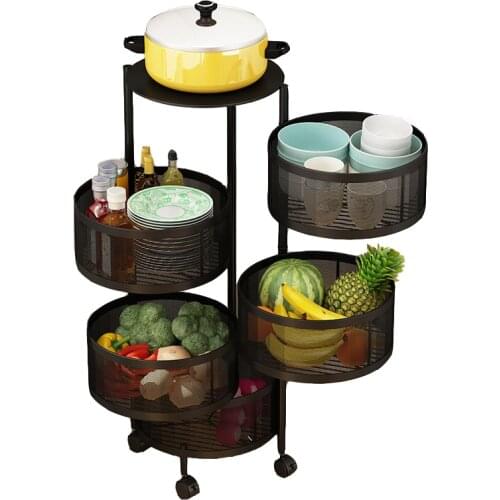 Kitchen basket, shelf, floor-to-ceiling multi-layer round rotatable fruit storage basket, multi-function storage rack