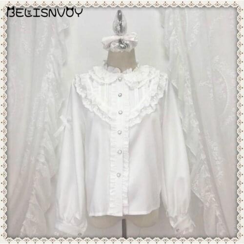 Japanese Harajuku Style Lolita Sweet Shirt Autumn Girls Ruffled Puff Sleeve Blouse Kawaii Cute temperament Femininos Blusas