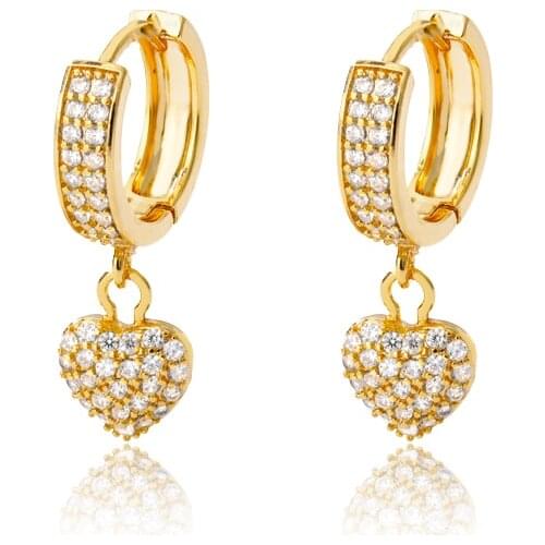 Fashion Micro Crystal Cute Love Cubic Zircon Gold Color Heart Stud Earrings Heart Dangle Earings For Girls Valentines Day Gift