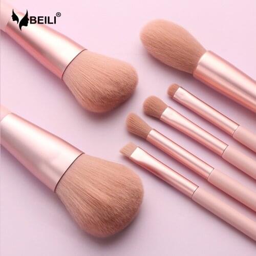 BEILI 7pcs Pink Synthetic Makeup Brushes Set Professional Powder Blush Eyeshadow Eyebrow Make up brush Makeup Brush kit