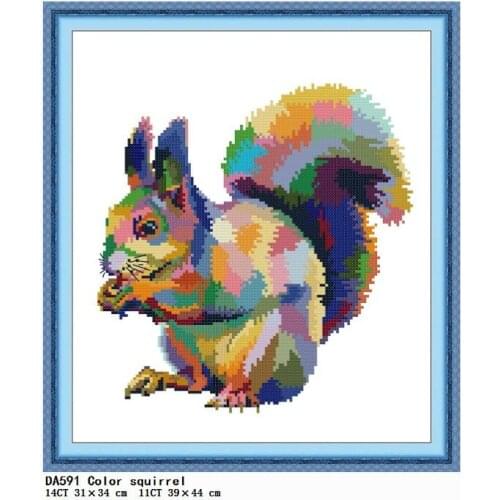 Cross Stitch Kits Counted Pattern Color Squirrel Stamped Thread 11CT 14CT Print Fabric Decoration Gift Set Embroidery Needlework