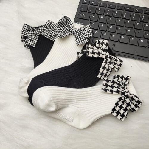 Citgeett 0-3Y Infant Baby Girls Boys Socks Fresh Plaid Bow Length Cotton Warm Socks