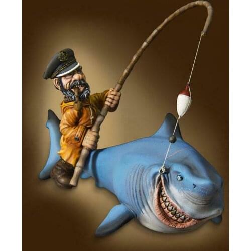 New Unassembled 1/32 54mm ancient stand man with fish Resin Figure Unpainted Model Kit