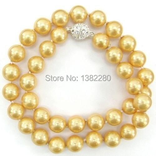 Wholesales design gift + 10mm Golden South Sea Shell Pearl Necklace 18" fashion jewelry JT5861
