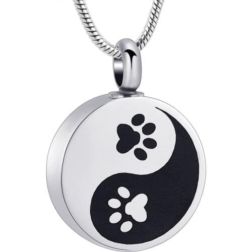 Memorial Urn Necklace For Pet Animal Ashes Yin and Yang Dog/Cat Paw Print Cremation Jewelry For Ashes Pendant Tai chi Pattern