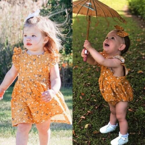 Kid Baby Girl Sister Matching Floral Clothes Dress Headband Outfit Set Dress