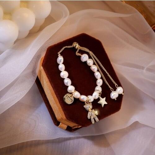 Simple Retro Pearl Alloy Chain Golden Bracelet Women Pearl Pendant Bracelet Bracelet Fashion Jewelry