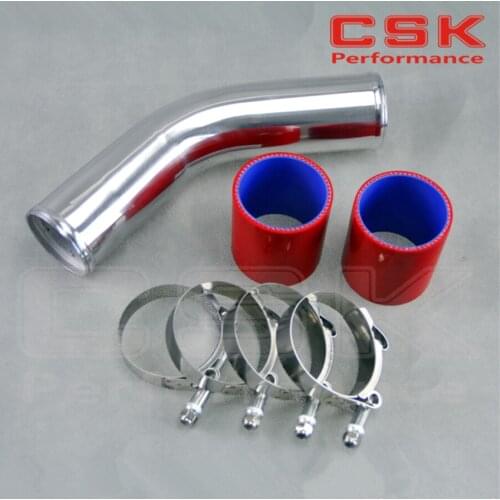 SILVER 76mm 3" 45 degree Aluminum Turbo Intercooler Pipe Piping+RED silicon hose + t bolt clamps