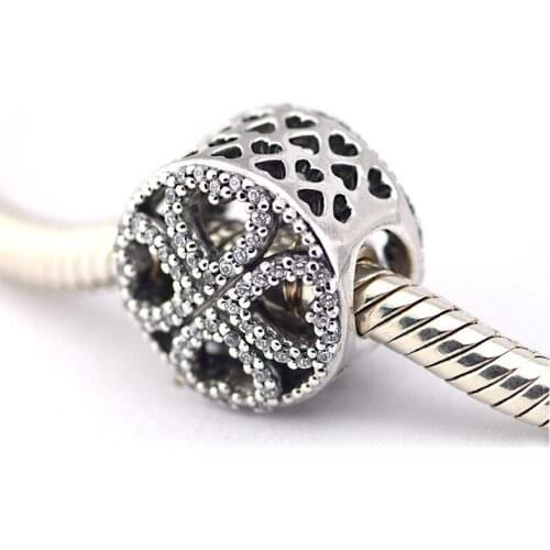 925 Sterling Silver Openwork Hearts Beads for Jewelry Making Clear CZ Petals Of Love Silver Beads for Women Bracelets Jewelry