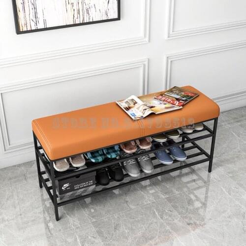 Nordic Light Luxury Shoe Changing Stool Home Shoe Stool at the Door Minimalist Clothing Store Iron Long Stool Living Room Shoe R