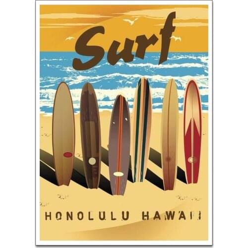 Modern Surf Honolulu Hawaii Retro Poster Canvas Wall Art Print Painting Pictures Bedroom Anime Decor No Frame