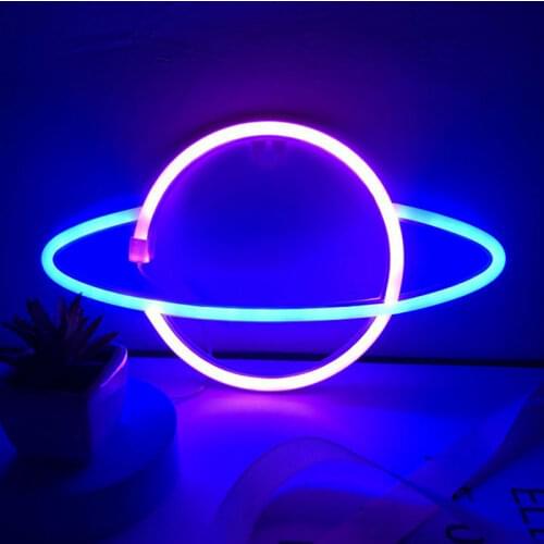 LED Neon Lamp Elliptical Planet Shaped Wall Sign Desk Night Lights USB Hanging Lamp for Bedroom Home Party Holiday Decor
