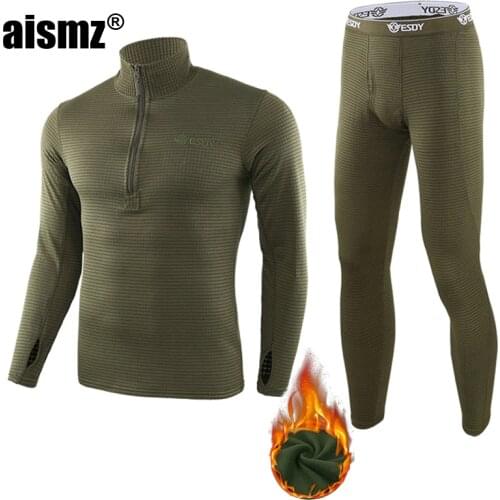 Aismz Thermal Underwear Sets Men Quick Drying Anti-microbial Stretch Thermo Compression Fleece Sweat Fitness Warm Long Johns
