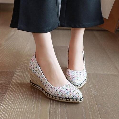 New Fashion Pointed Toe Female High Heel Footwear Simple Lady Pumps Shoes Big Size 32-44 Pumps Wedge Shoes For Women Espadrilles