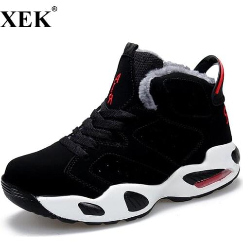 XEK 2018 Unisex Athletic Winter Sneakers With Fur Warm Sports Shoes Outdoor Breathable Walking Shoes For Men Women Sneakers JH52