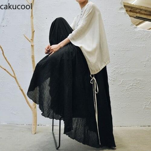Cakucool 2020 Spring and autumn new fashion womens high waist loose big skirt solid color light elastic skirt ladies black