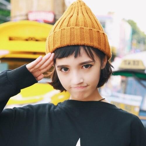 Women Winter Autumn Hiking Acrylic Thermal Hat Knitted Solid Flanging Female Hat Wholesale Drop Shipping