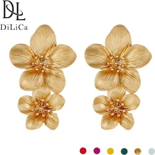 DiLiCa Fashion Alloy Flower Earrings for Women Drop Earrings Vintage Geometric Statement Earring Jewelry Bloem oorbellen