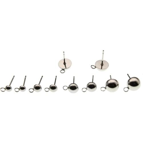 20pcs/lot 4mm 5mm 6mm 8mm 10mm Stainless Steel Blank Earring Post Pins Stud With Loop Earrings Settings Base DIY Jewelry Making