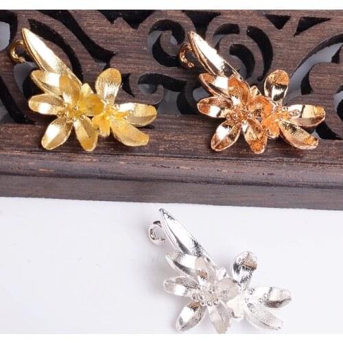 5 PCS 17x25mm Metal Brass KC Gold Silver Plated Flowers Pendant Charms DIY Handmade Accessories For Jewelry Making