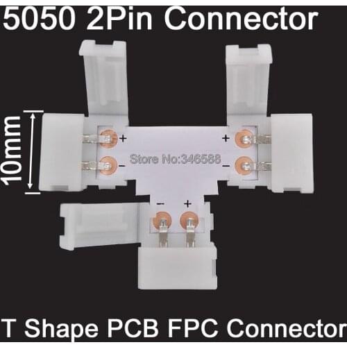 5pcs/lot 2Pins 2-Pin 10mm T Shape FPC PCB Corner Splitter Connector Solderless Welding Free for 5050 Single Color LED Strips