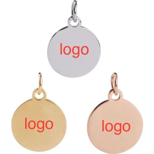 50pcs 10mm Steel/Gold Colors Custom Logo Tags Stainless Steel Engravable Charms Round Circle Necklace Tags for DIY Handmade