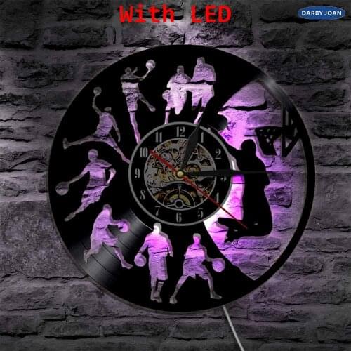 Basketball Slam Dunk Led Vinyl Clock Wall Light Vintage Backlight Modern LP Handmade Gift Decor Lamp Remote Control