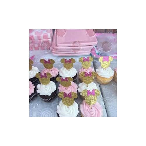 Glitter Gold Mini Mouse birthday cupcake toppers wedding baptsim baby shower party cake decoration doughnut food picks