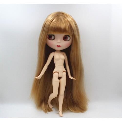 Blygirl,Blyth doll,Champagne bangs, straight hair, new doll, 19 joints, frosted shell, 1/6 doll, naked doll, can change body