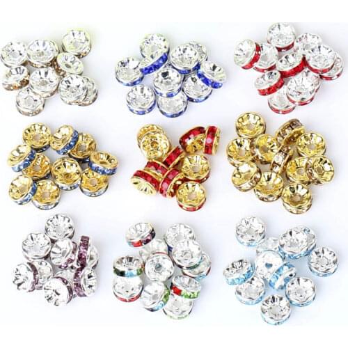 100pcs 6 8 10mm Crystal Spacer Gold Color Rhinestone Rondelles Spacer Beads For DIY Jewelry Making Loose Bead Supplier