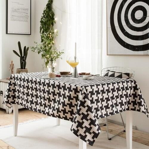 Black and white rectangle tablecloth printed table covers dust proof thick table cloth home kitchen outdoor banquet decoration