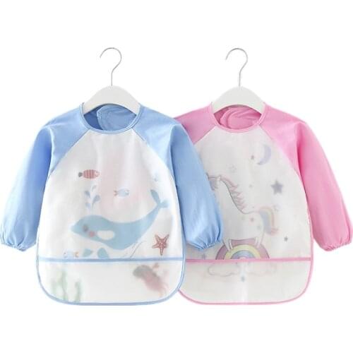 Baby Infant Bibs Cute Colorful Cartoon Bandana Waterproof Children Eating Drawing Long Sleeve Apron Baby Self Feeding Bib