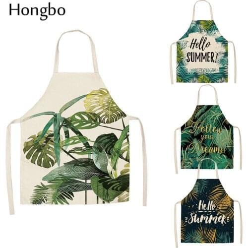 1 Pcs Women Men Tropical Monstera Cactus Cotton Linen Aprons for Kitchen 66x47cm Home Cooking Baking Cleaning Accessories