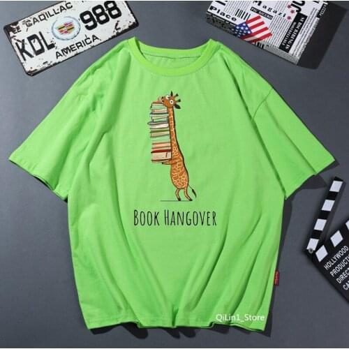 Lovely giraffe dinosaur animal love book print green t-shirt women kawaii tshirt 90s summer tumblr clothes oversized t shirt
