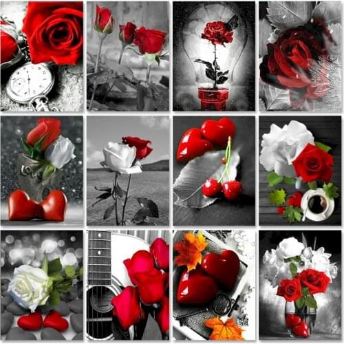 GATYZTORY Frame Diy Painting By Numbers Pink Rose Flowers Acrylic Paint On Canvas Handpainted Artcraf Oil Painting For Home Deco