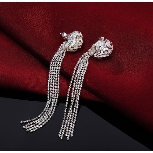 Fine 925 Sterling Silver tassel Rose flower Earrings stud for Women Birthday Gifts Charm Fashion Wedding party lady Jewelry