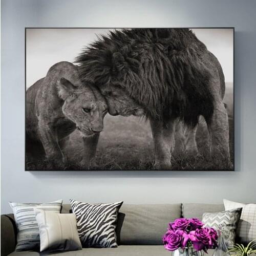 African Wild Lions Art Canvas Paintings Posters on The Wall Nordic Style Lion Head To Head and Prints Wall Pictures Home Decor