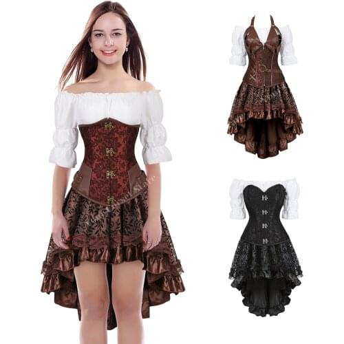 Steampunk Corset Underbust Skirt Renaissance Blouse Top Steampunk Clothing for Women Pirate Costume Gothic Corset Belt