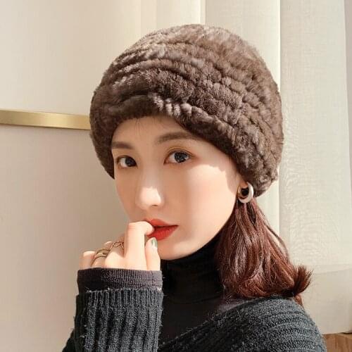 Lantafe Hat Women Hat Winter Hats For Women Knit Cap Ball Decoration Real Rex Rabbit Fur Fluffy Hair Pretty Cute Style