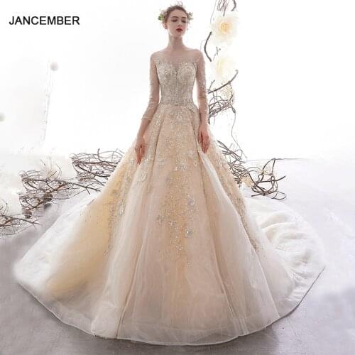 LDR17 New Bridal Wedding Dress Long Sleeve Lace Shiny Elegant Backless Applique Pattern Wedding Party Gown платье на свадьбу