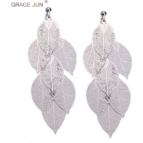 2018 New Handmade Copper Material Leaves Shape Clip on Earrings and Pierced Earrings for Women Party Wedding Elegant Earrings