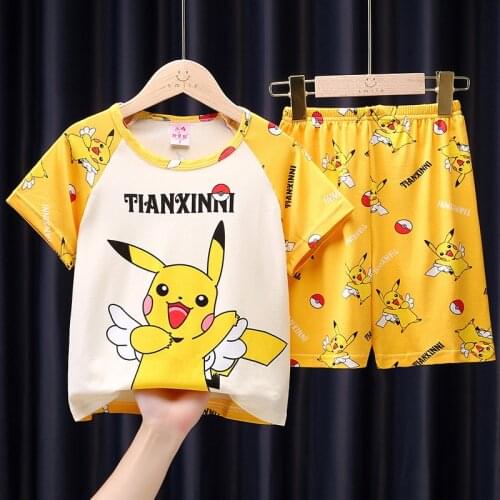 Pokemon Pikachu Pajamas Set Summer Children Short Sleeve Sleepwear Boys Cartoon Pyjamas Girl Comfortable Clothing Nightwears Set