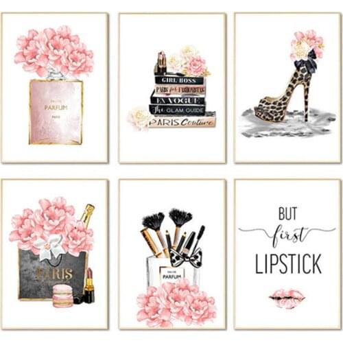 Fashion women dress canvas poster Nordic wall art diamond painting perfume and flowers rhinestone mosaic painting decoration pic