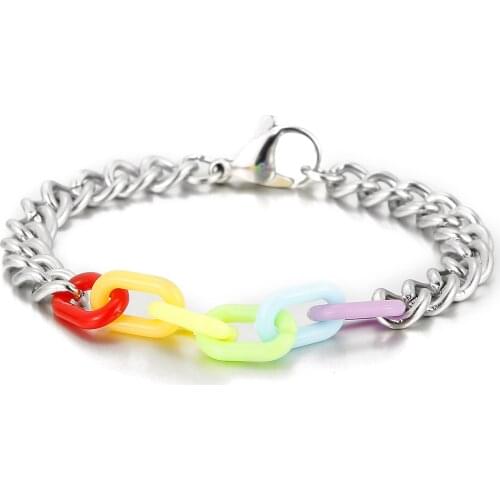 Colorful Mens Stitching Bracelet 7mm wide Curbs Cuban Chain Popular Jewelry Party Accessories